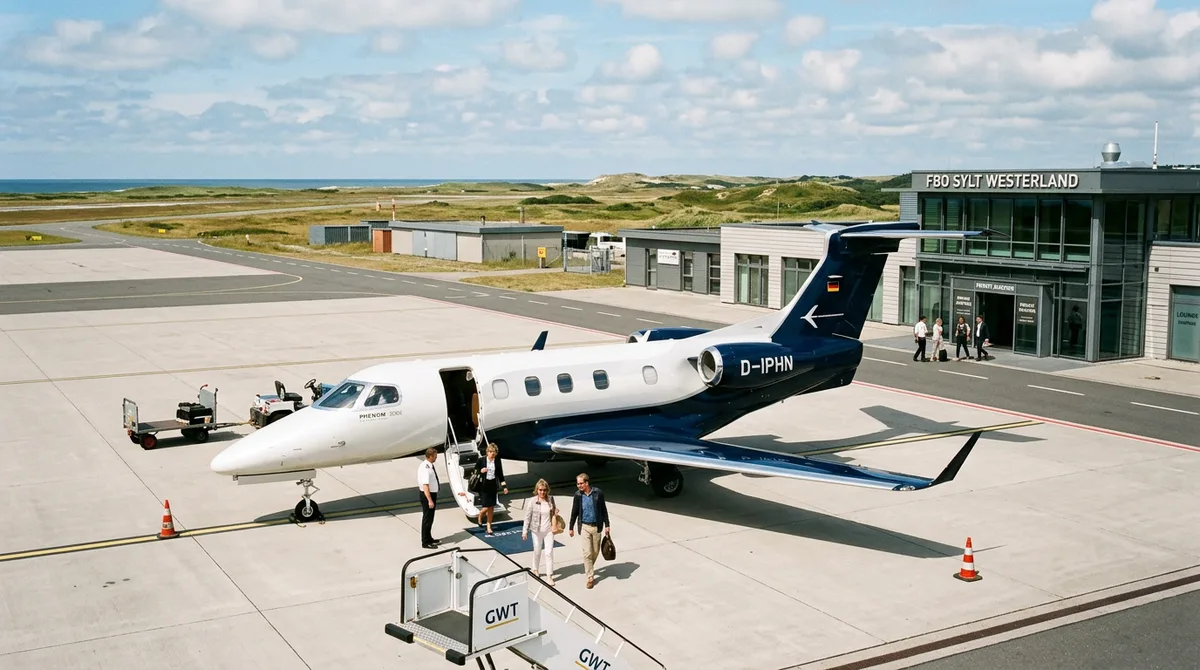 Flugzeug am Privatterminal Sylt, Kurzstrecken in der Fläche als betrieblicher Anlass